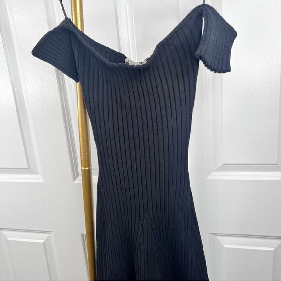 Sz 6 Anna Quan Black Valerie Off-Shoulder Knit Midi Dress - Picture 9 of 15